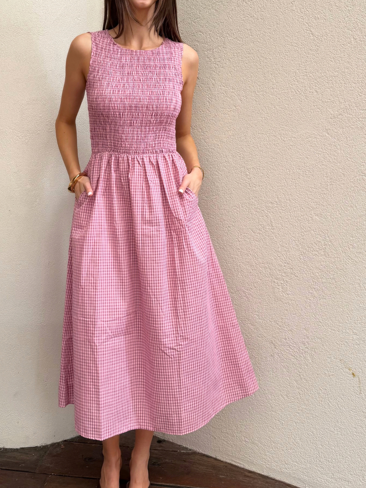 SAIDA SHIRRED MIDI DRESS