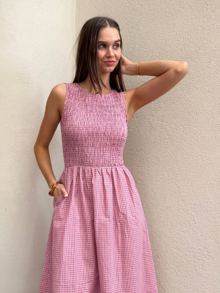 SAIDA SHIRRED MIDI DRESS