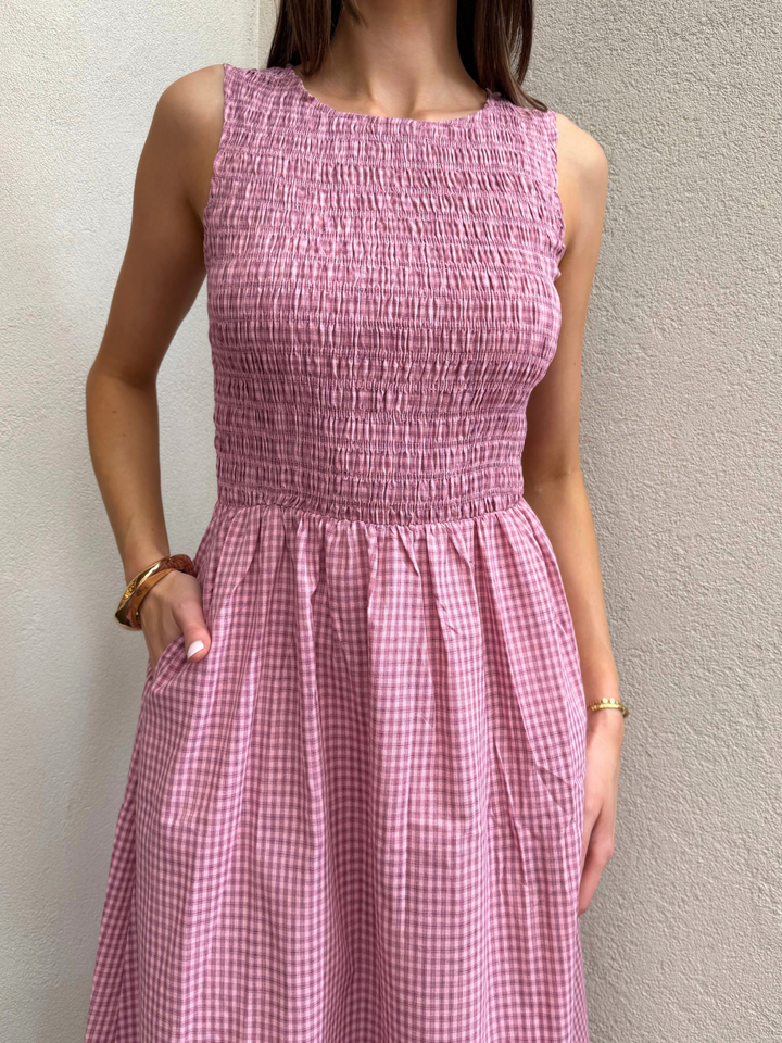 SAIDA SHIRRED MIDI DRESS