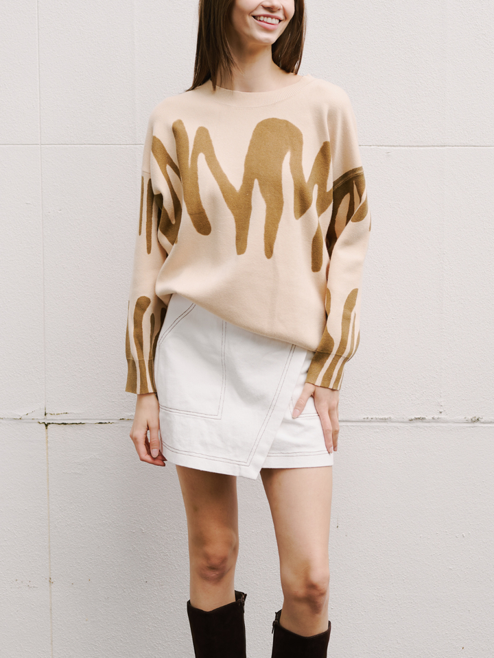 Beige Cropped Graff Knit