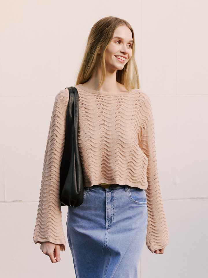 Beige Oyster Crop Knit