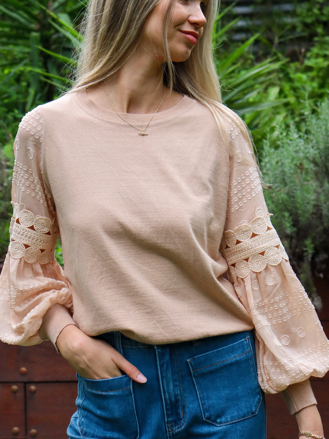 Beige Statement Sleeve Knit