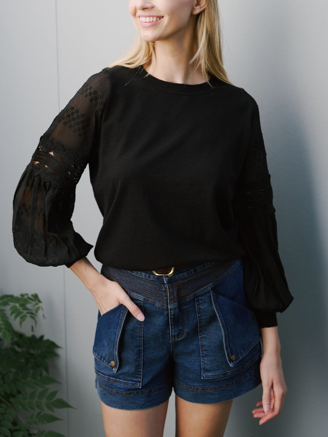 Black Statement Sleeve Knit