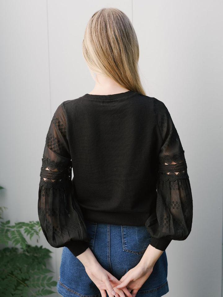Cotton Blend Black Statement Sleeve Knit