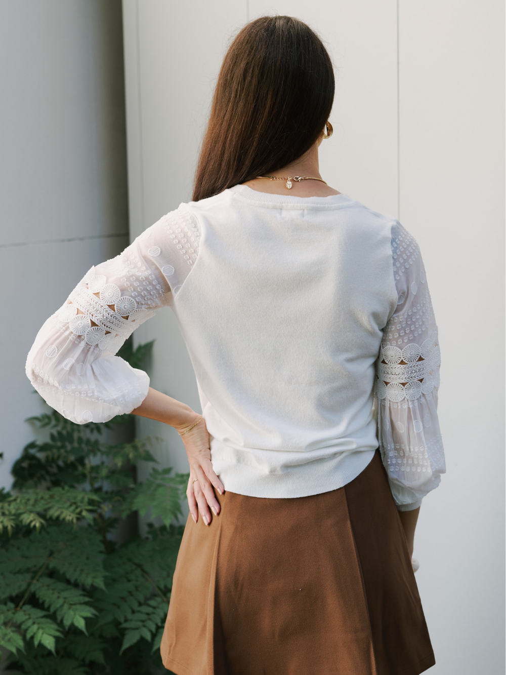 Cotton Blend White Statement Sleeve Knit