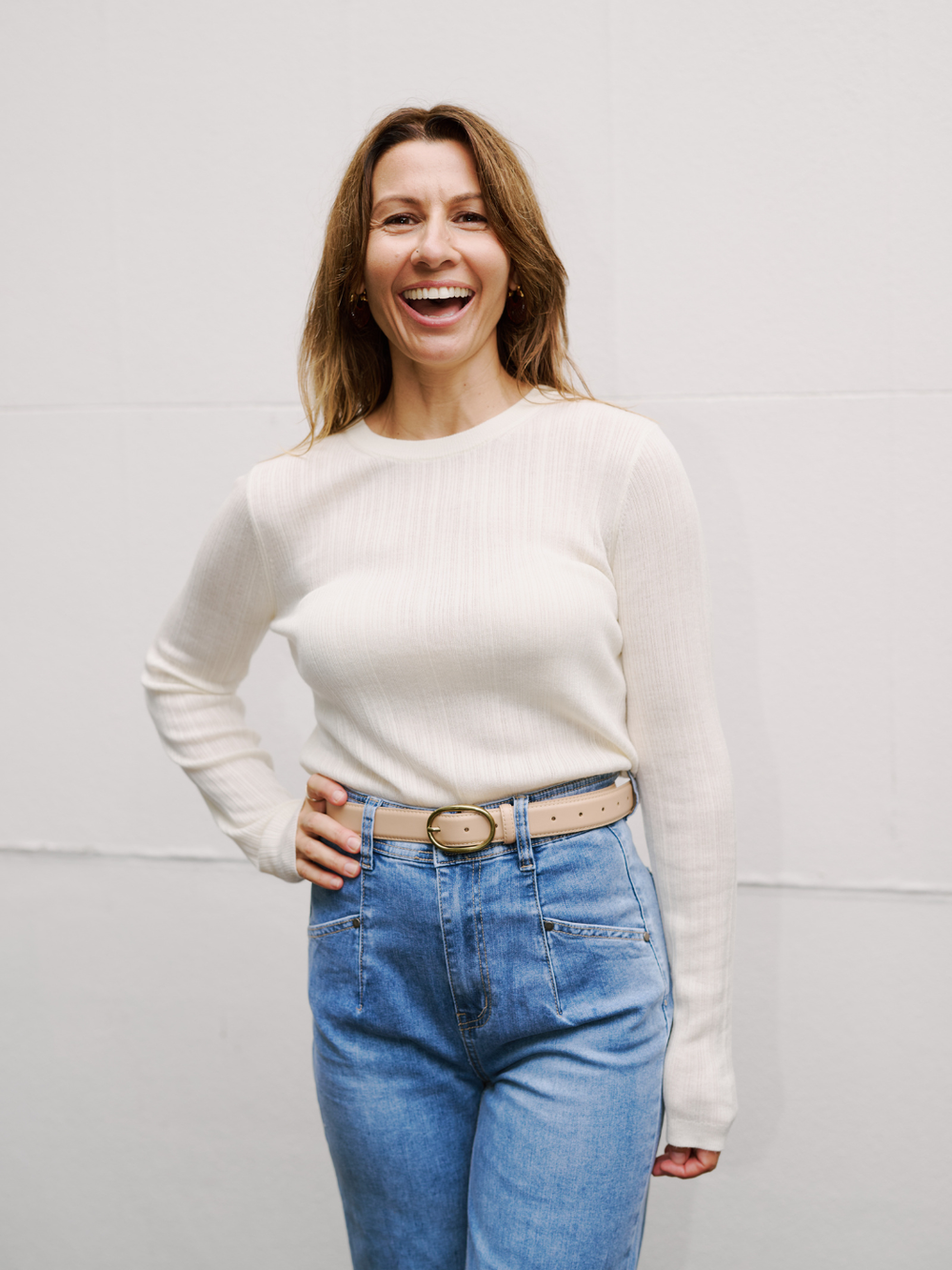 Cream Ribbed LS Top