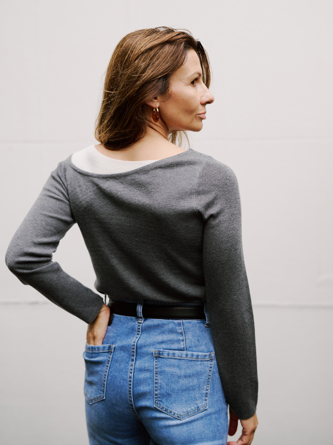 Free Size Grey Off-shoulder Knit