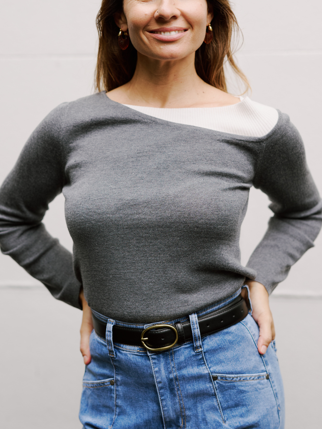 Grey Off-shoulder Knit