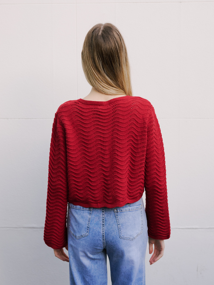 SML Cherry Oyster Crop Knit