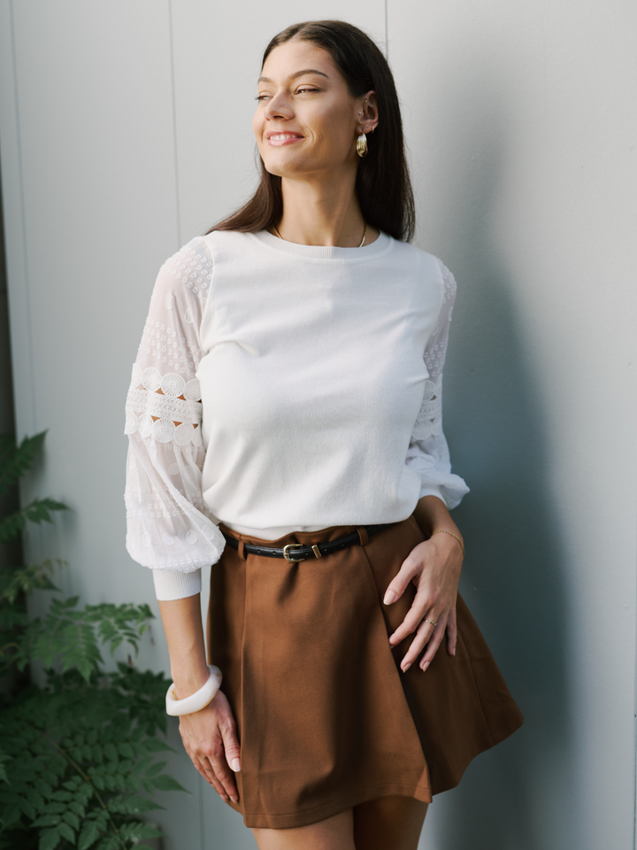 White Statement Sleeve Knit