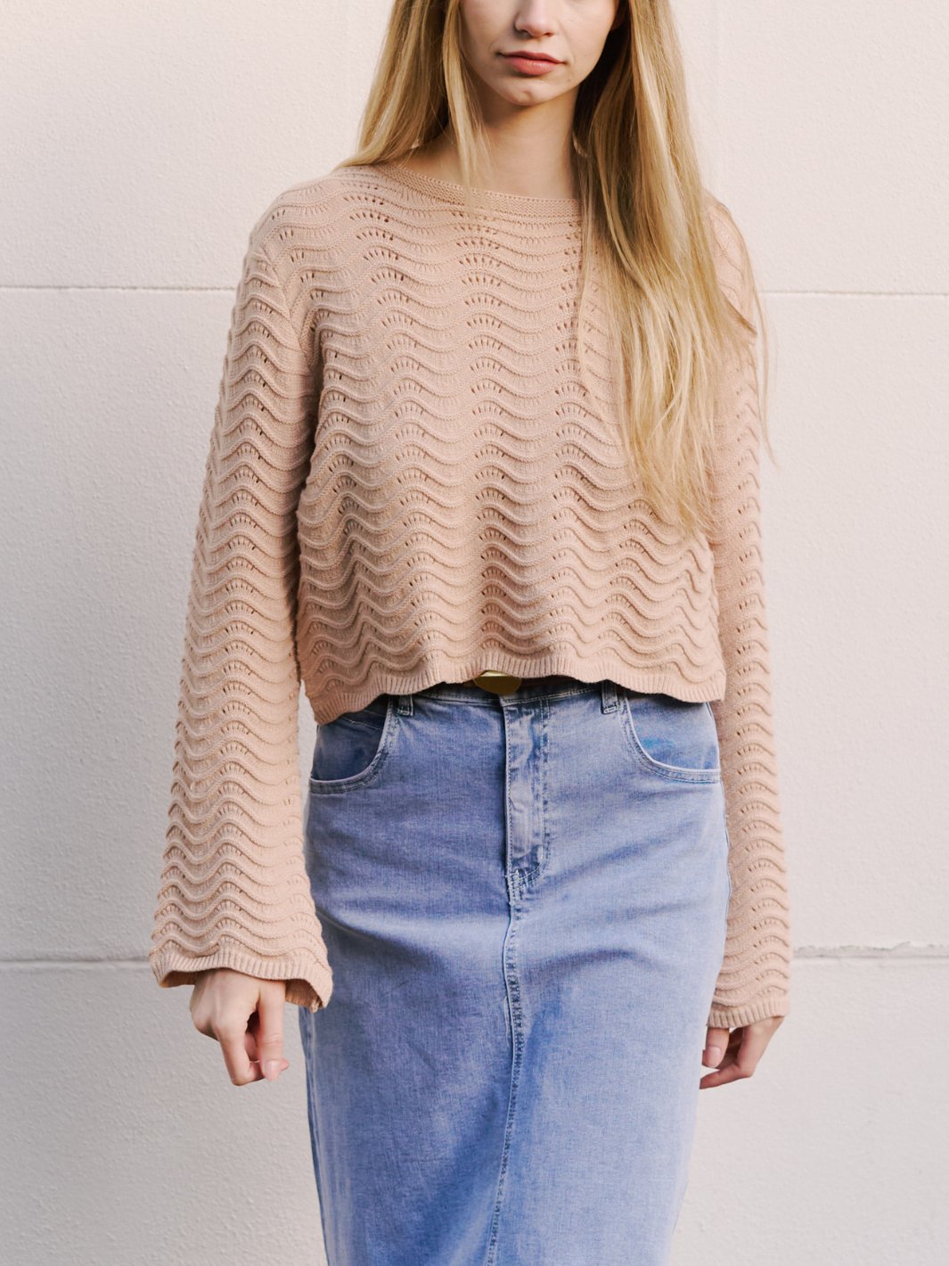 XS Beige Oyster Crop Knit