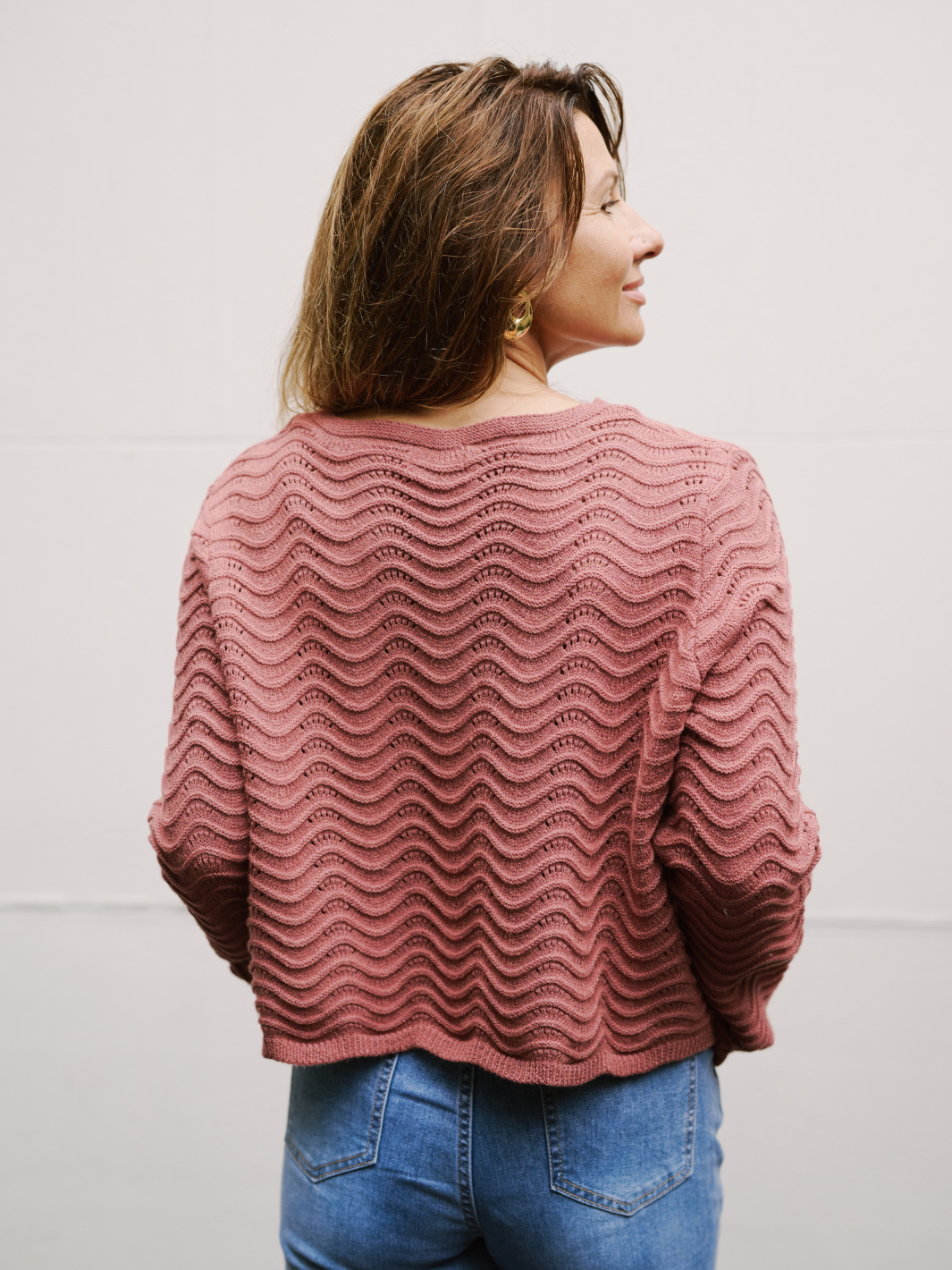 XS Mahogany Oyster Crop Knit